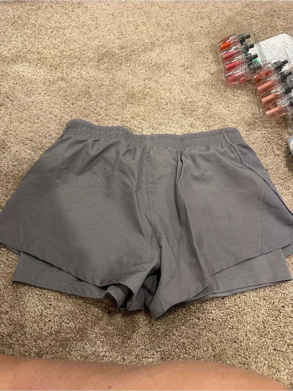 Nike Women's Gray Layered Athletic Shorts with Swoosh